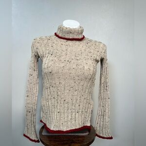WOMEN'S KNITTED SWEATER CASSONE 100% COTTON MOCK NECK CREAM COLOR LONG SLEEVE